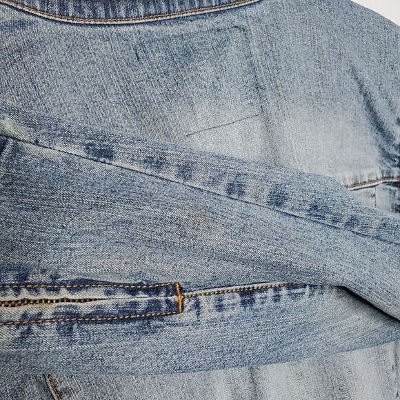 Guess L Jean Jacket Vintage Stretch Denim Light Blue Acid Wash Zip Up - Picture 13 of 16